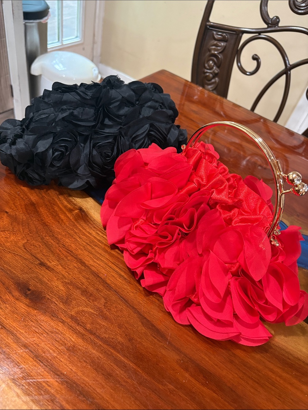 Bundle Alert ‼️ 2 Ruffled Floral Evening Handbag - Red & Black